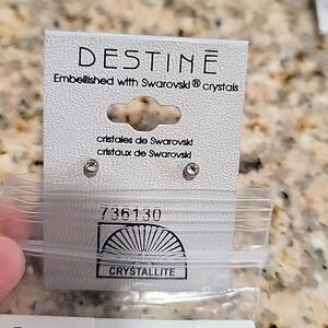 Destine Silver Post Earrings Embellished with Swarovski Crystals NWT